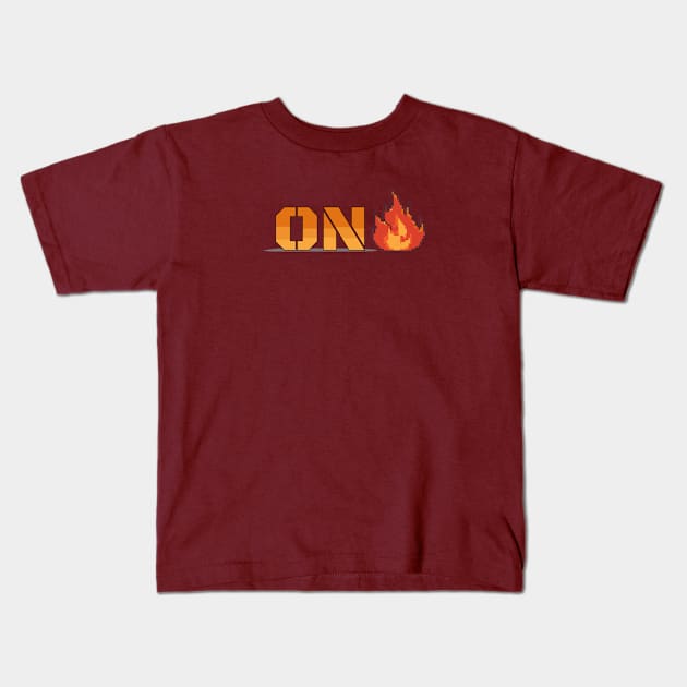 On Fire Pixel Design Kids T-Shirt by Aikomeyda